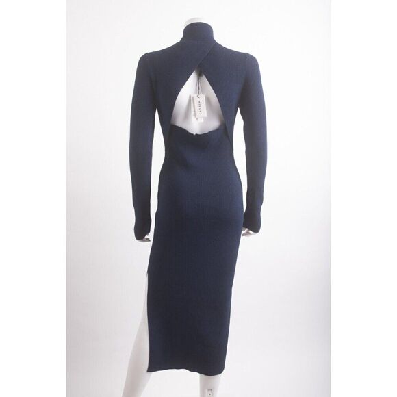 Milly Womans Turtlenck Midi Dress Size M Bustier Navy Blue Knit Stretch NWT - Picture 6 of 7